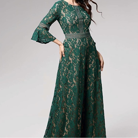MISSMAY Dresses & Skirts - MISSMAY Vintage Full Lace Contrast Bell Sleeve Formal Long Dress Green XXL